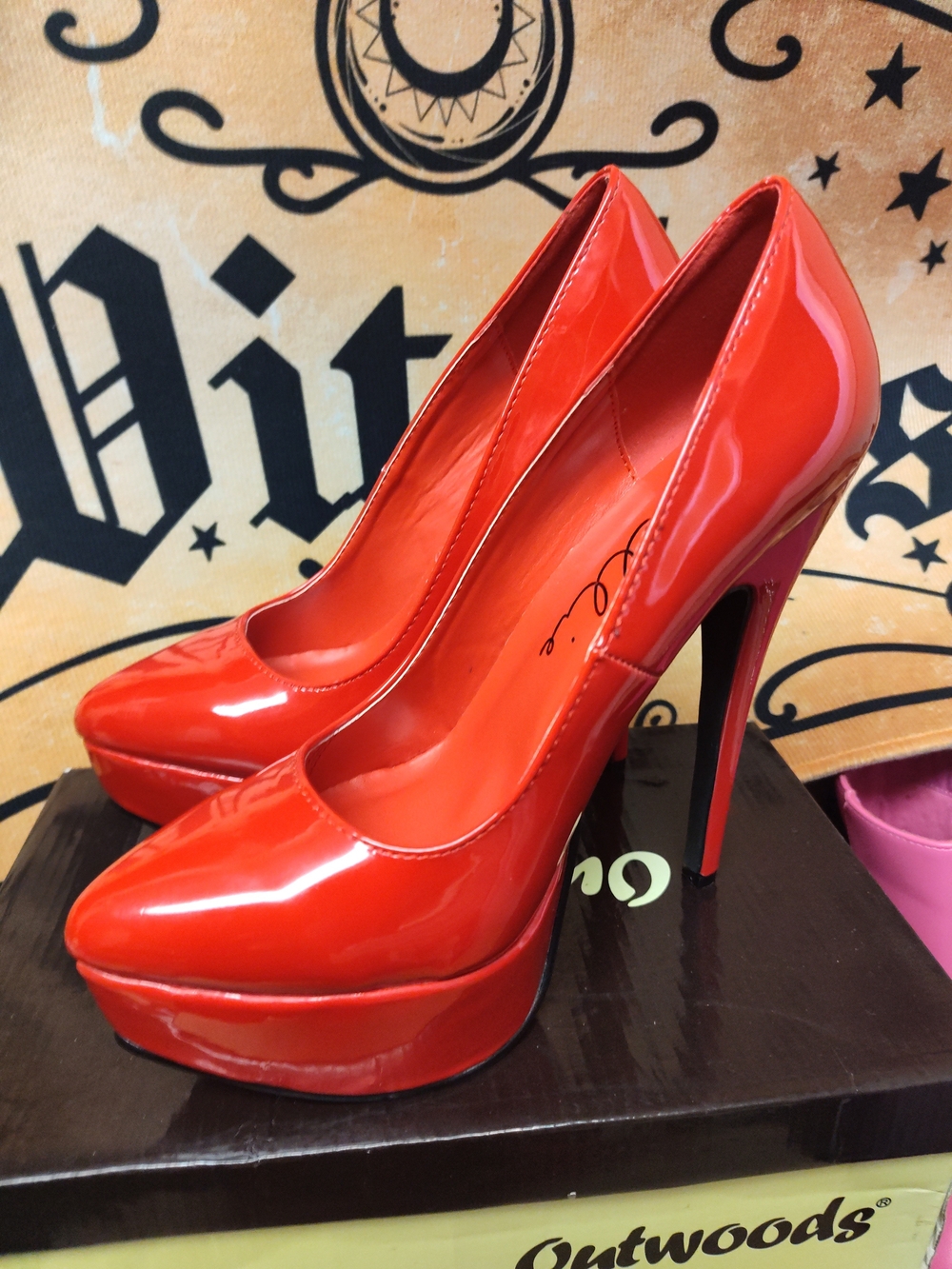 Red Patent Platform High Heel Pumps by Ellie, Size 6